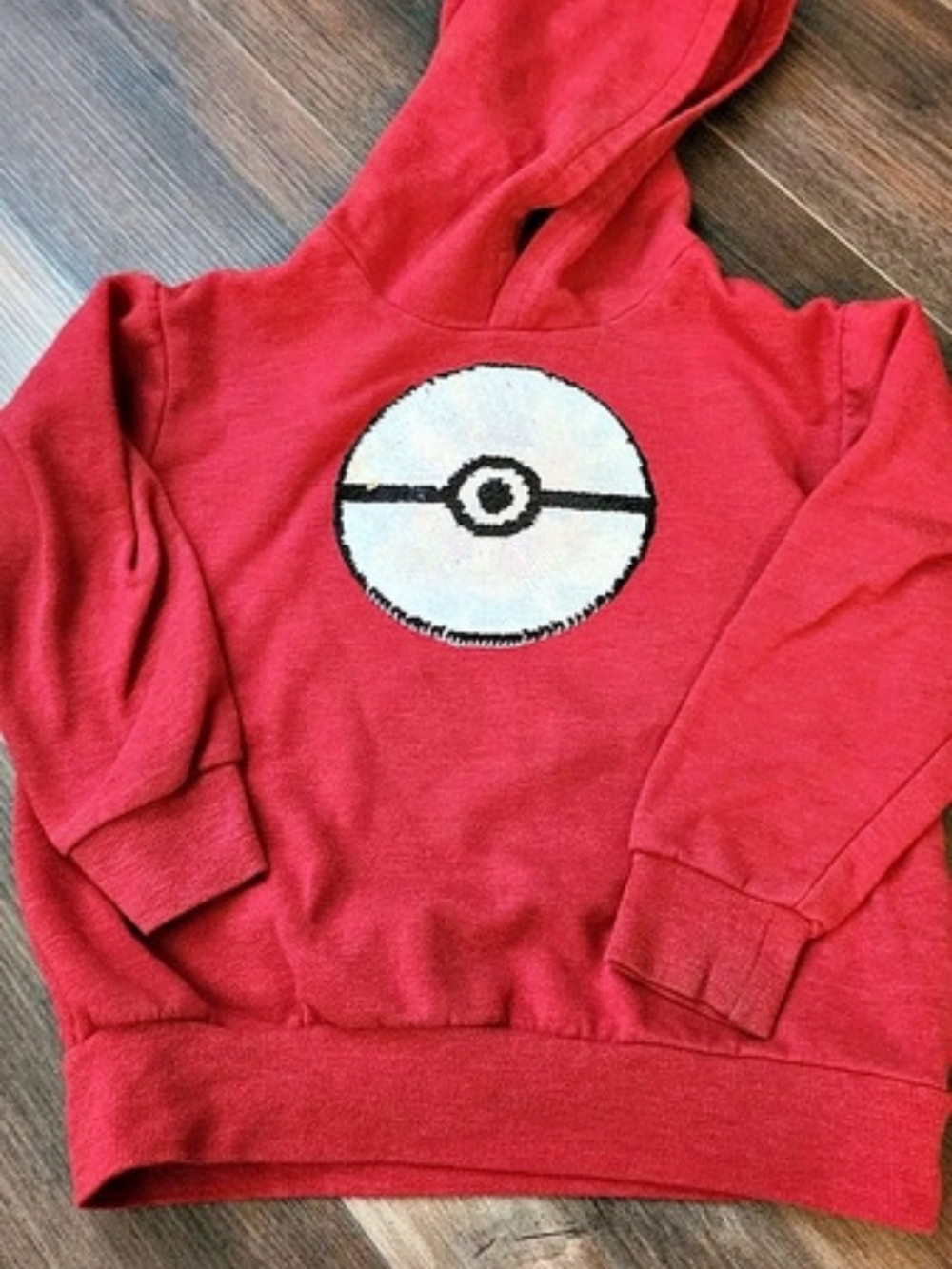 Pokémon Pikachu Flip Sequin Pullover Hoodie Red & White Girls XS